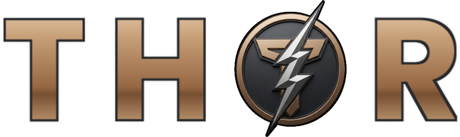THOR — fulmine d'acciaio su scudo d'ottone